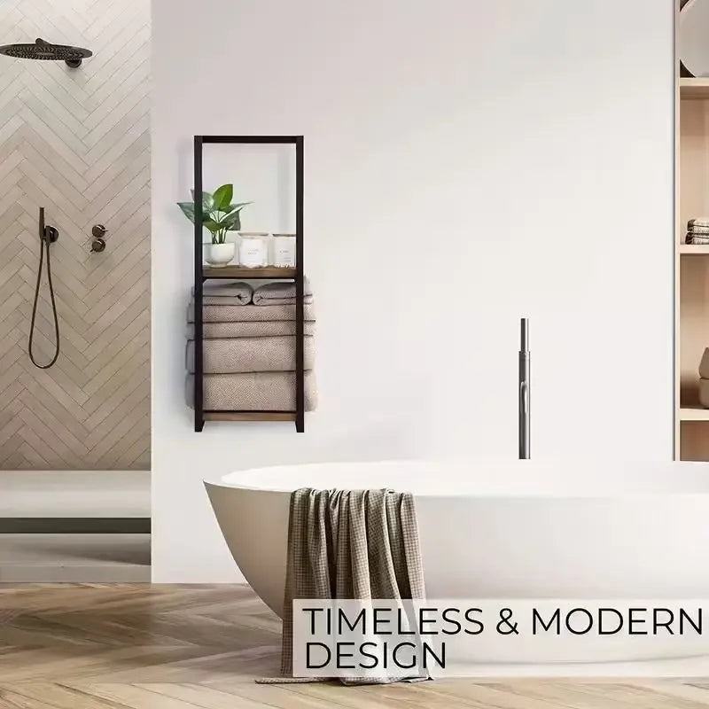 2-Tier Iron Wall Mounted Towel Rack – French Country Bathroom Dual Shelf Storage--Deal Extra-Deal Extra