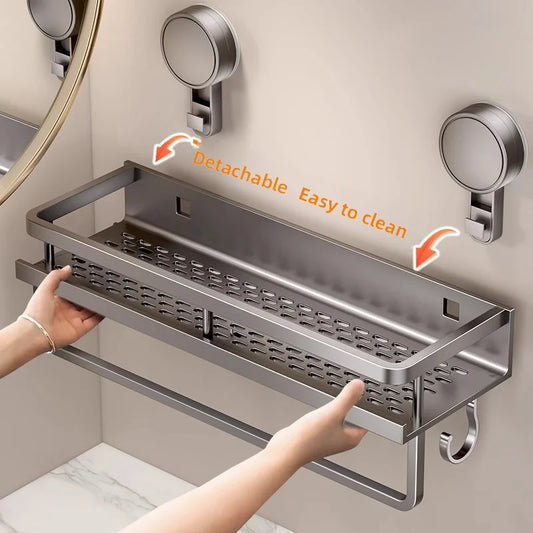 Aluminum Suction Cup Bathroom Shelf – No Drill Wall Mount Single Tier Organizer--Deal Extra-Deal Extra