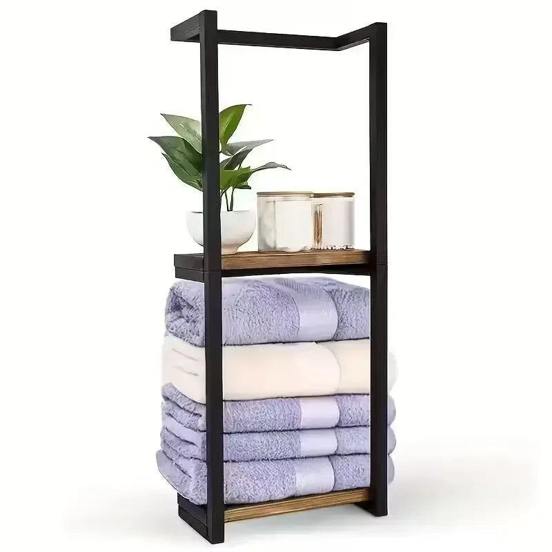 2-Tier Iron Wall Mounted Towel Rack – French Country Bathroom Dual Shelf Storage--Deal Extra-Deal Extra