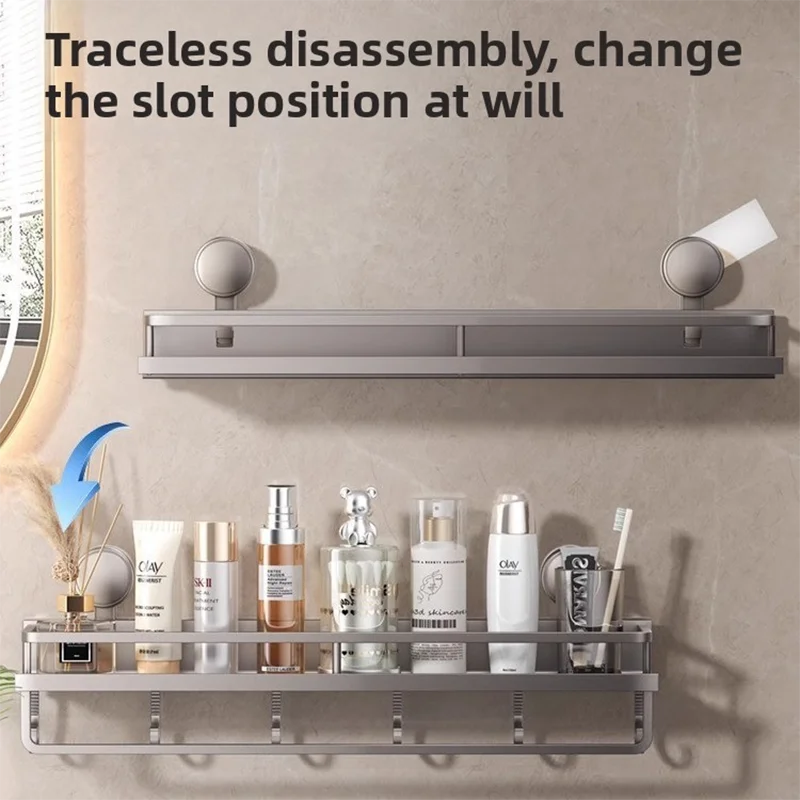 Aluminum Suction Cup Bathroom Shelf – No Drill Wall Mount Single Tier Organizer--Deal Extra-Deal Extra