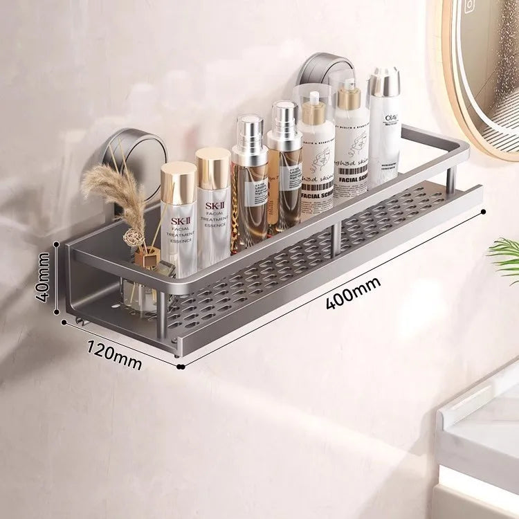 Aluminum Suction Cup Bathroom Shelf – No Drill Wall Mount Single Tier Organizer--Deal Extra-Color:Gray-40CM-Deal Extra