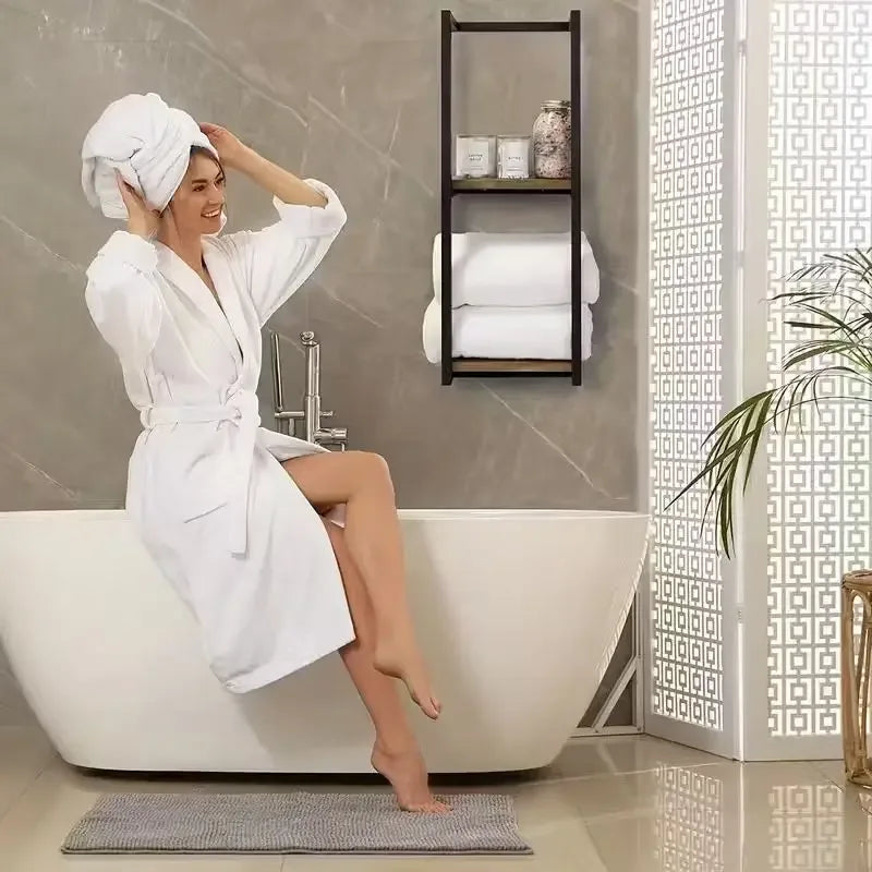 2-Tier Iron Wall Mounted Towel Rack – French Country Bathroom Dual Shelf Storage--Deal Extra-Deal Extra