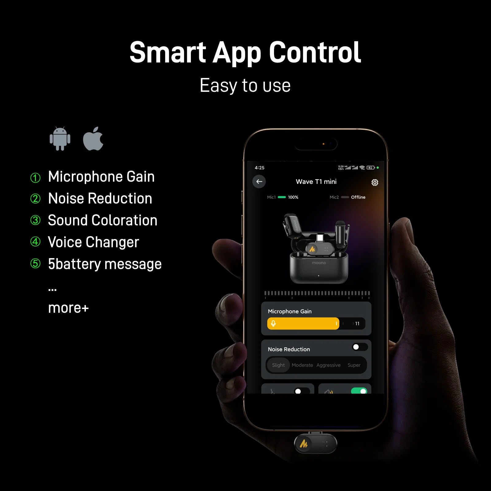 MAONO T1mini Wireless Lav Mic – Noise Cancelling Auto Clip App Control Vlog Phone--Deal Extra-Deal Extra