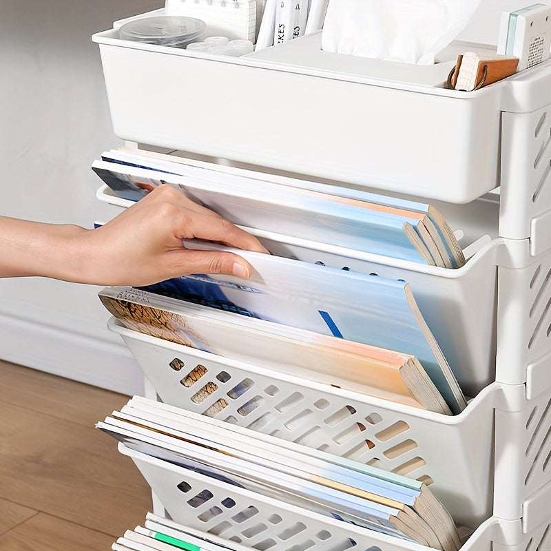 5-Tier Rolling Bookshelf Cart – Movable Office Desk Side Storage 10kg PP Plastic--Deal Extra-Deal Extra