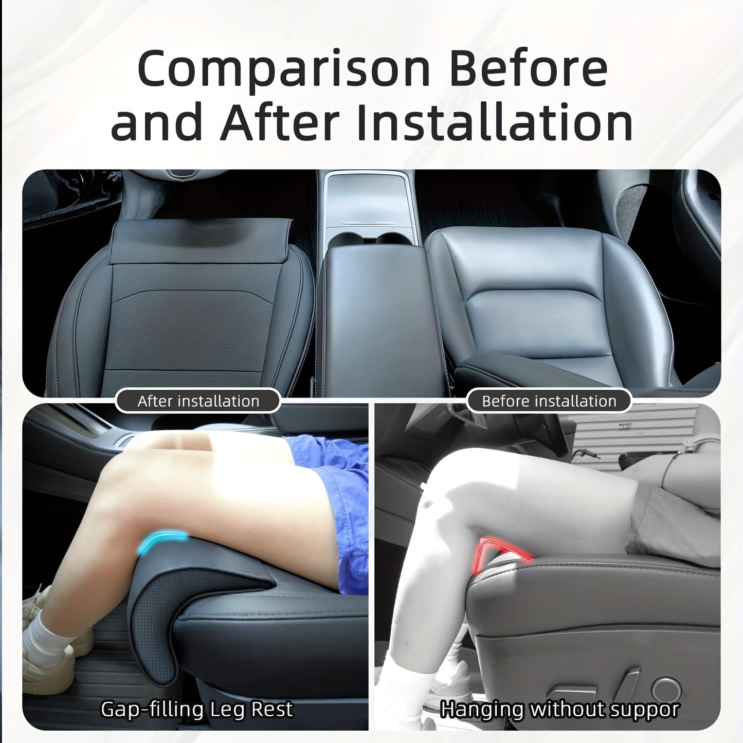 for Tesla for Model Y Juniper 2025-2026 Leg Support Cushion with Complete Coverage, PU Leather Seat Cover Extended Cushion, Seat Leg Rest Driver Memory Foam Leg Pad Cover