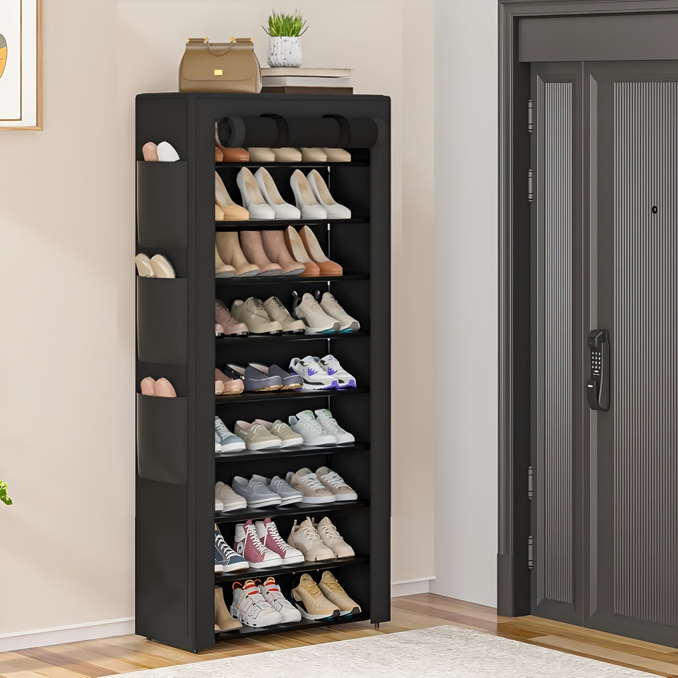 Large Capacity 10-Tier Heavy-Duty Foldable Shoe Rack Suitable for Apartments, Dorms, Living Rooms - Space-Saving Shoe Shelf with Sturdy Metal Frame & Plastic Shelves, Easy Assembly Standing Storage for Home, Gifts for--Deal Extra-Deal Extra