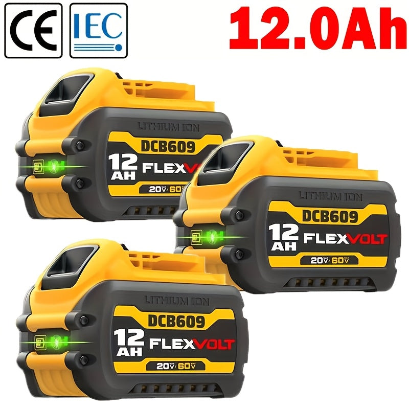 3 PACK 12.0Ah Lithium-ion Battery Replacement for Dewalt 60V DCB606 DCB612 | Compatible with Dewalt 20V/60V MAX Cordless Power Tools, Rechargeable, Plastic and Metal Material--Deal Extra-Quantity:12.0ah-3PCS-Deal Extra