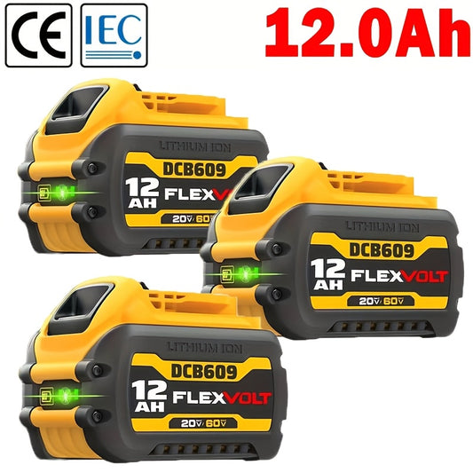 3 PACK 12.0Ah Lithium-ion Battery Replacement for Dewalt 60V DCB606 DCB612 | Compatible with Dewalt 20V/60V MAX Cordless Power Tools, Rechargeable, Plastic and Metal Material--Deal Extra-Quantity:12.0ah-3PCS-Deal Extra