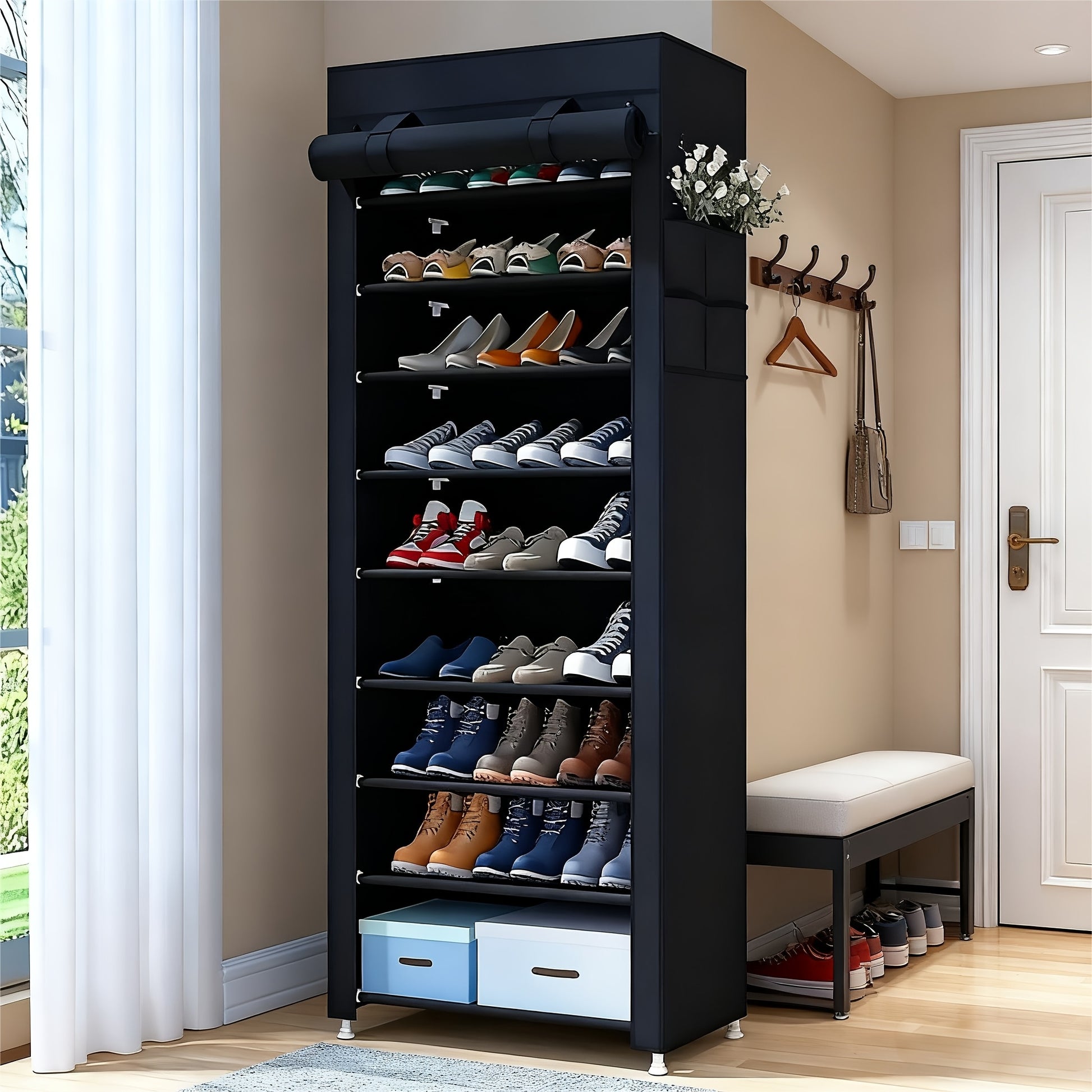 Large Capacity 10-Tier Heavy-Duty Foldable Shoe Rack Suitable for Apartments, Dorms, Living Rooms - Space-Saving Shoe Shelf with Sturdy Metal Frame & Plastic Shelves, Easy Assembly Standing Storage for Home, Gifts for--Deal Extra-Deal Extra