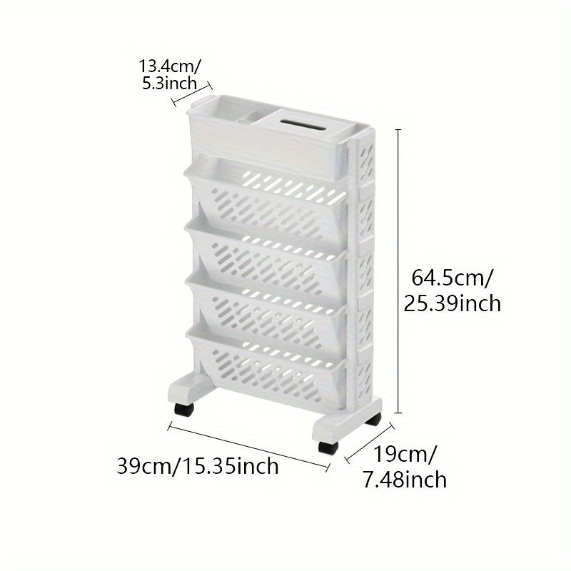 5-Tier Rolling Bookshelf Cart – Movable Office Desk Side Storage 10kg PP Plastic--Deal Extra-Model:5 Levels-Deal Extra