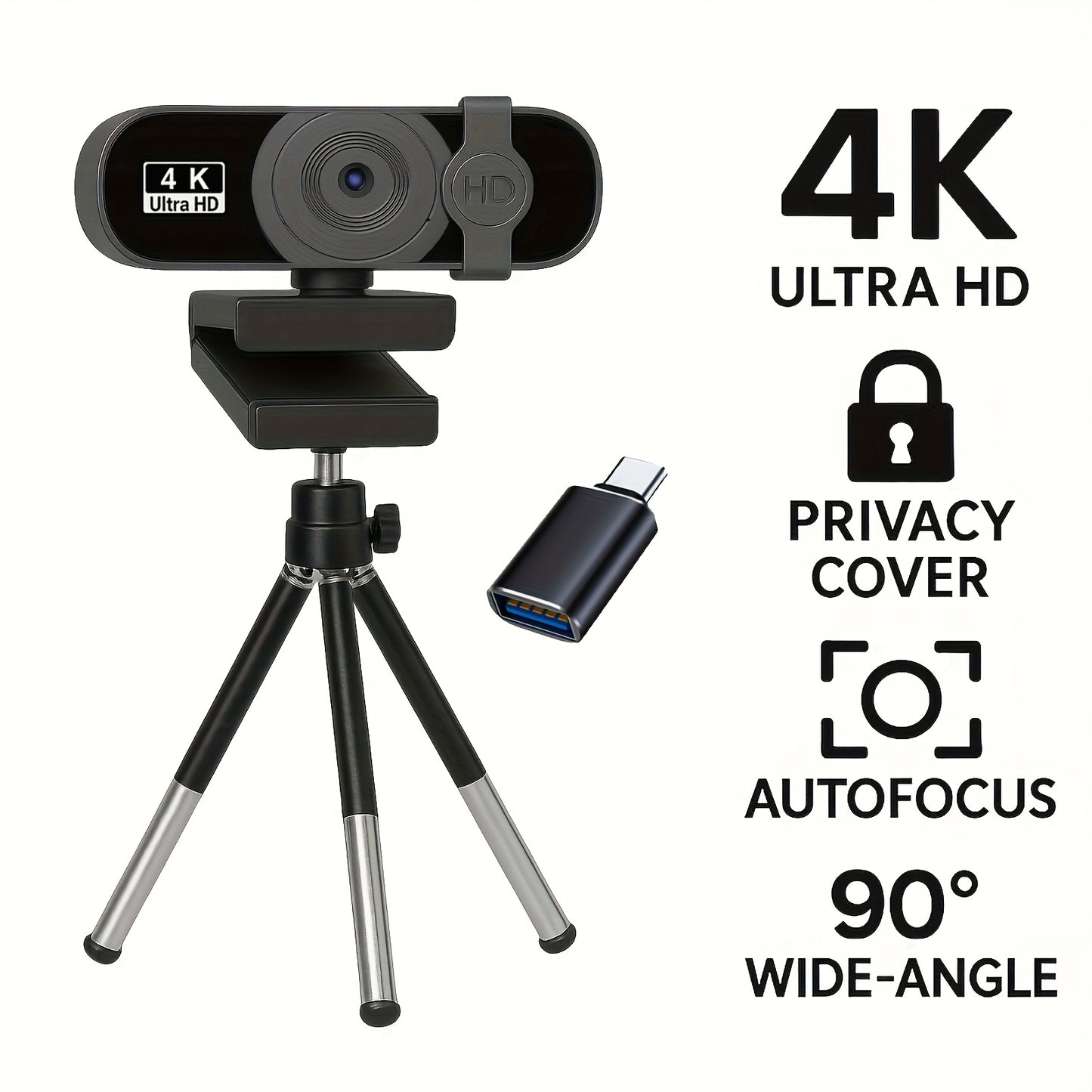 EXHQDR Q3 4K 8MP Webcam Auto Focus 90° USB Privacy Cover – Streaming Meetings--Deal Extra-Deal Extra