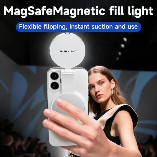 Capture flawless selfies anywhere with this magnetic LED selfie light for MagSafe, compatible with iPhone 17 Pro Max, 16, 15, 14, 13, 12 and all smartphones.