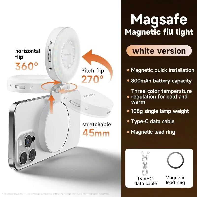 Capture flawless selfies anywhere with this magnetic LED selfie light for MagSafe, compatible with iPhone 17 Pro Max, 16, 15, 14, 13, 12 and all smartphones.--Deal Extra-Color:WHITE-Deal Extra