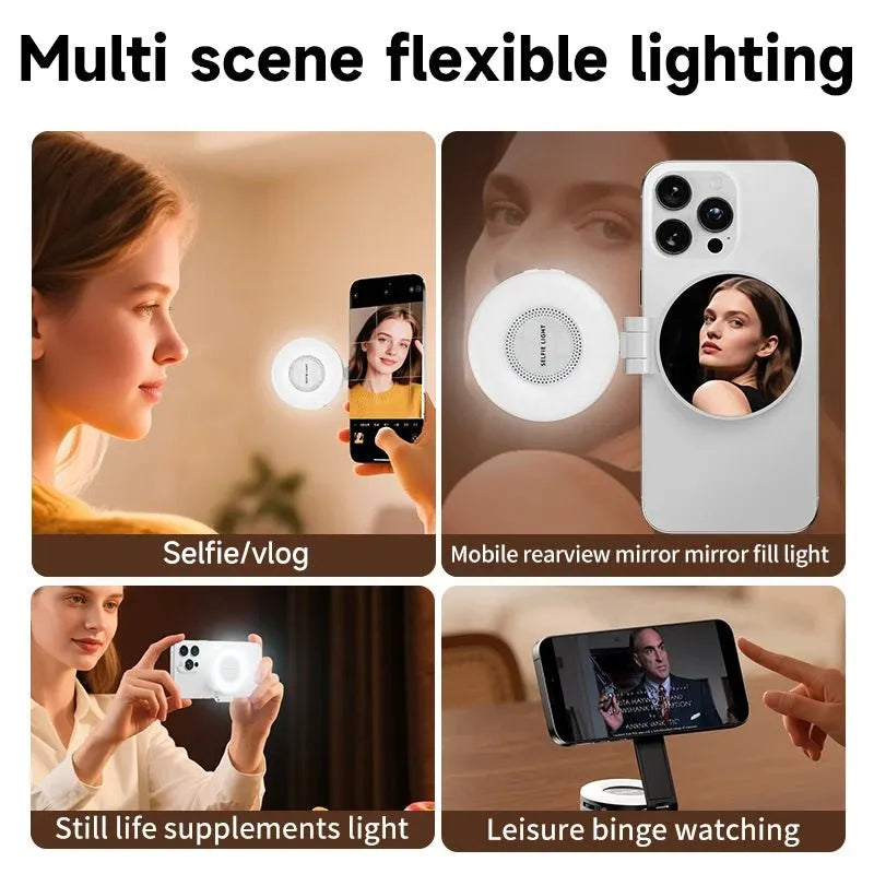 Capture flawless selfies anywhere with this magnetic LED selfie light for MagSafe, compatible with iPhone 17 Pro Max, 16, 15, 14, 13, 12 and all smartphones.