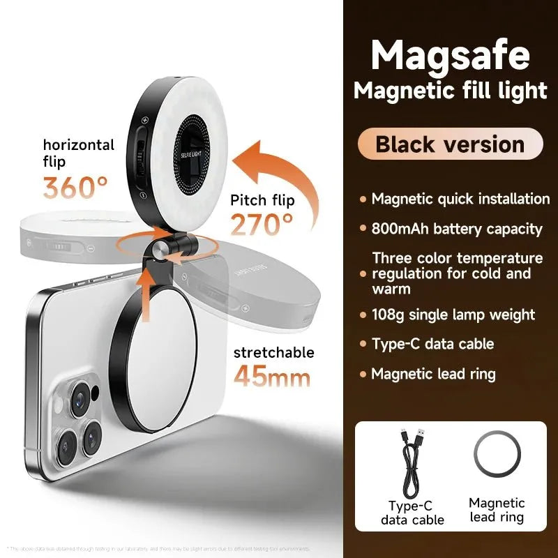 Capture flawless selfies anywhere with this magnetic LED selfie light for MagSafe, compatible with iPhone 17 Pro Max, 16, 15, 14, 13, 12 and all smartphones.--Deal Extra-Color:black-Deal Extra