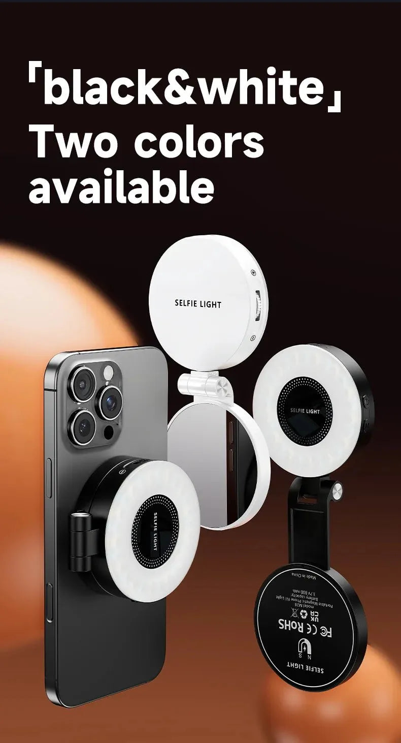 Capture flawless selfies anywhere with this magnetic LED selfie light for MagSafe, compatible with iPhone 17 Pro Max, 16, 15, 14, 13, 12 and all smartphones.