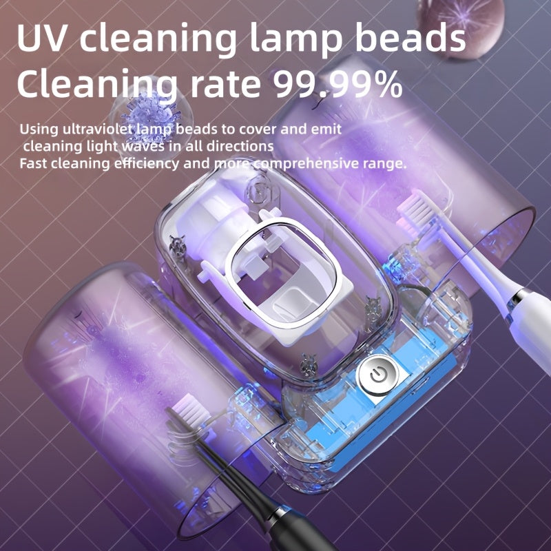 3-in-1 Automatic Wall-Mounted Toothbrush Cleaner Holder & Toothpaste Dispenser with 4-Slot Toothbrush, No Drill Installation, Rechargeable Bathroom Storage Suitable for Bathroom, Space-Saving Hygienic Brush Holder (Grey/black--Deal Extra-Deal Extra