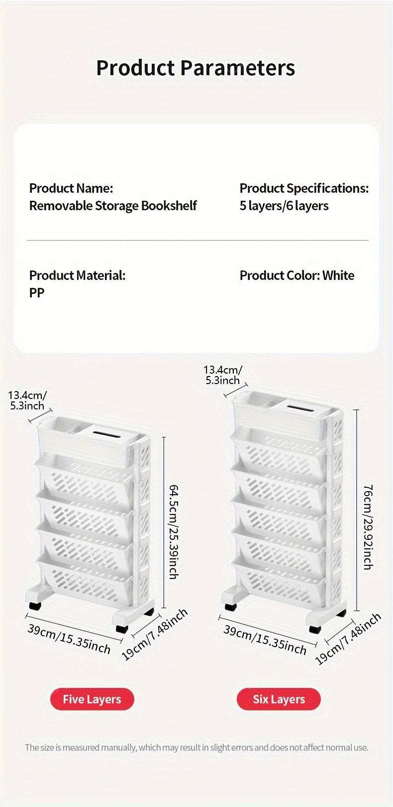 5-Tier Rolling Bookshelf Cart – Movable Office Desk Side Storage 10kg PP Plastic--Deal Extra-Deal Extra