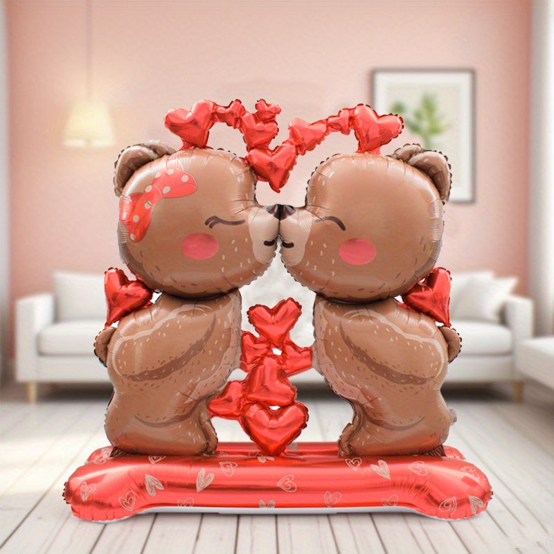 1/2pcs 59-inch Large Standing Couple Heart Brown Bear Balloon, Valentine's Day Theme Party, Birthday Decoration Suitable for Valentine's Day, Weddings, Anniversaries, Birthdays, Large Decorative Background Decor