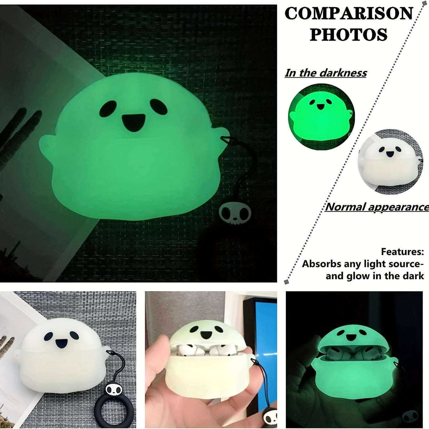 Glow Dark AirPods Case 3D Ghost – Silicone Keychain Cover for Pro/3 Halloween Gift--Deal Extra-Deal Extra