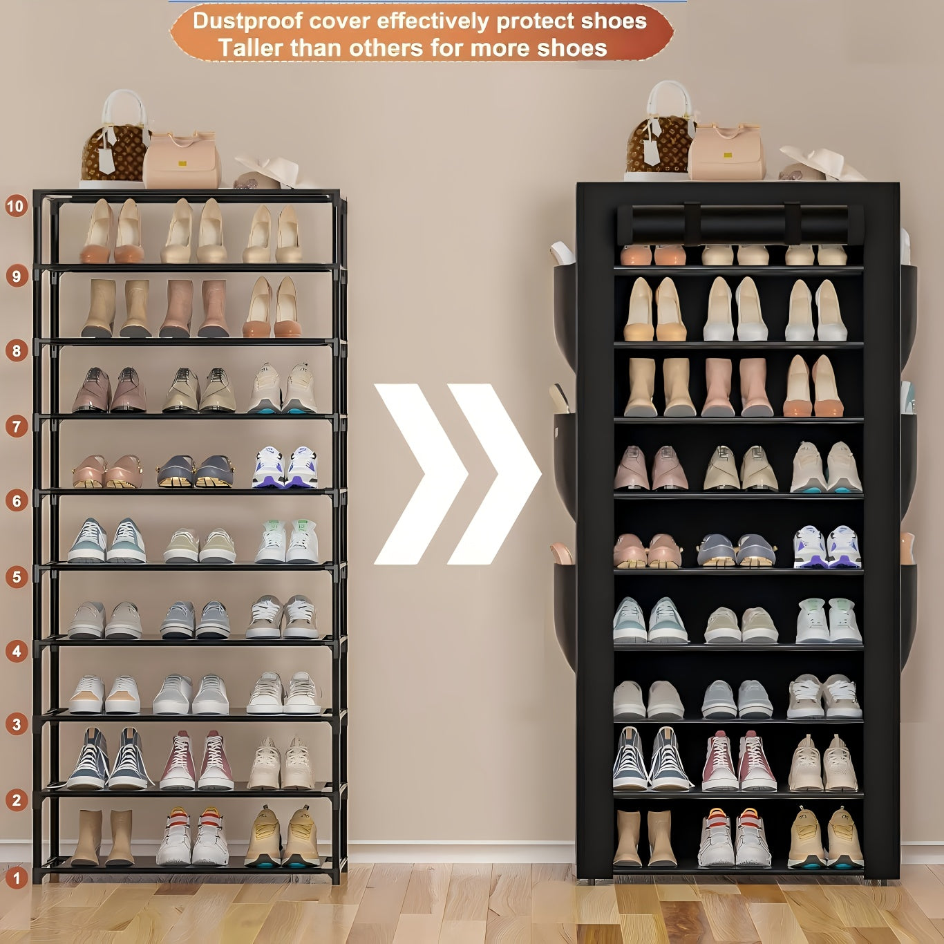 Large Capacity 10-Tier Heavy-Duty Foldable Shoe Rack Suitable for Apartments, Dorms, Living Rooms - Space-Saving Shoe Shelf with Sturdy Metal Frame & Plastic Shelves, Easy Assembly Standing Storage for Home, Gifts for--Deal Extra-Deal Extra