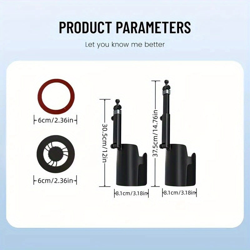 2-In-1 Magnetic Car Cup Holder And Phone Stand - 360-Degree Rotation. Features a Rotating Telescopic Arm, Made of Durable ABS Material, Suitable for Most Vehicles, And Includes 2 Magnetic Stickers for Phones