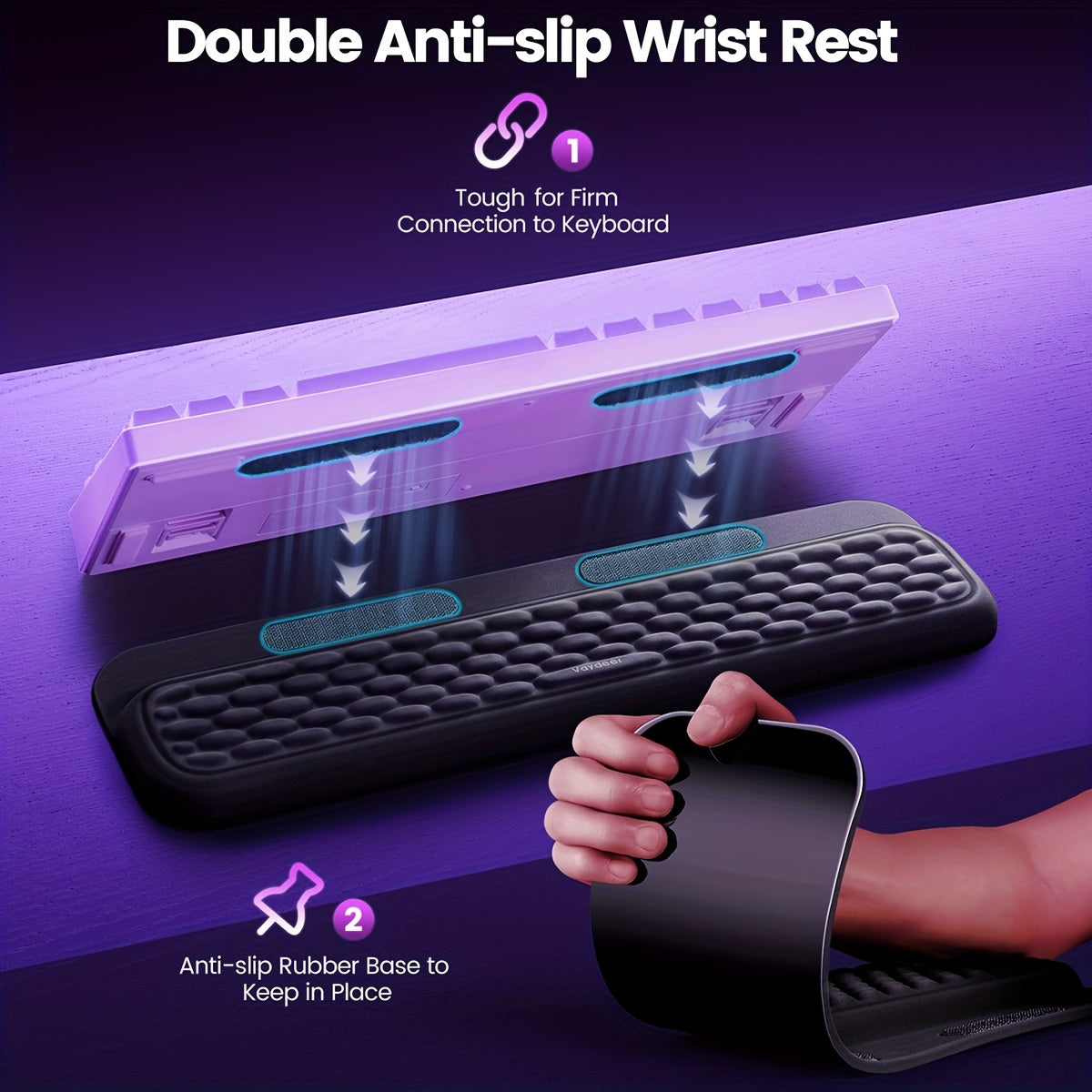 Vaydeer Wrist Rest & Keyboard/ Wrist Support - Non-Slip Smooth, Detachable Pad Suitable for Office, Gaming, Typing - Reduces Wrist Fatigue, Improves Posture &