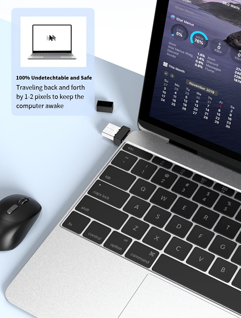 1pc Mouse Tray Invisible 2 in 1 USB-A & Type-C Mouse Mover, Computer USB & Type-C Software, Automatic Mouse Vibrator, No Driver Needed Mouse Movement Simulator Keeps Computer/Laptop Active, Easy to Use