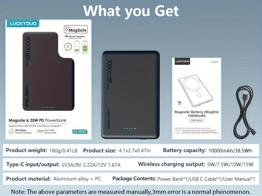 10000mAh Magnetic Power Bank – Ultra-Slim MagSafe Wireless Charger for iPhone 12/13/14/15/16/17 with USB‑C Fast Charging