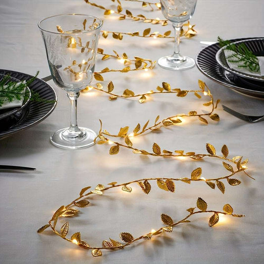 Golden Leaf Fairy Lights Warm White LED – Battery Romantic Wedding Home Decor--Deal Extra-Deal Extra