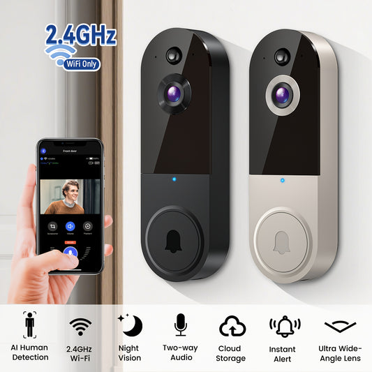 Wireless Doorbell Camera Featuring AI Human Detection, Live Viewing, Two-Way Audio, Night Vision, 2.4G Wi-Fi Connectivity, Cloud Storage, Indoor Surveillance Capabilities, And a Rechargeable Battery--Deal Extra-Deal Extra